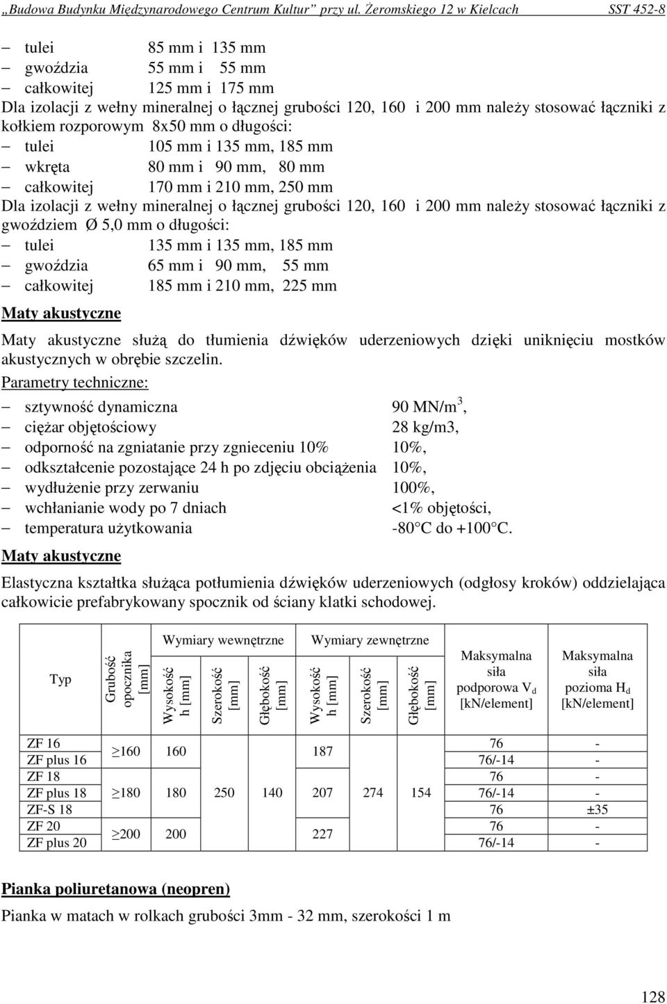 gwoździem Ø 5,0 mm o długości: tulei 135 mm i 135 mm, 185 mm gwoździa 65 mm i 90 mm, 55 mm całkowitej 185 mm i 210 mm, 225 mm Maty akustyczne Maty akustyczne słuŝą do tłumienia dźwięków uderzeniowych