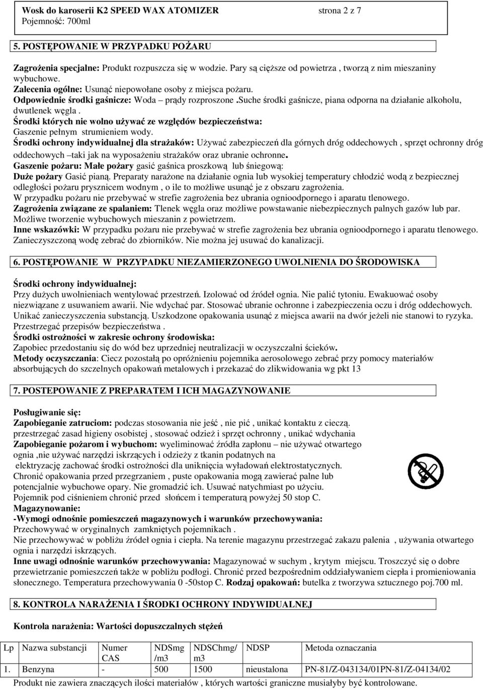 suche środki gaśnicze, piana odporna na działanie alkoholu, dwutlenek węgla. Środki których nie wolno uŝywać ze względów bezpieczeństwa: Gaszenie pełnym strumieniem wody.
