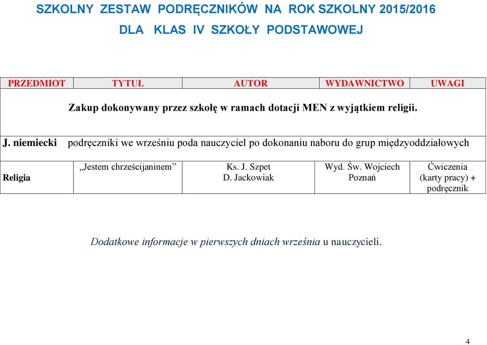 niemiecki podręczniki we wrześniu poda nauczyciel po dokonaniu naboru do grup