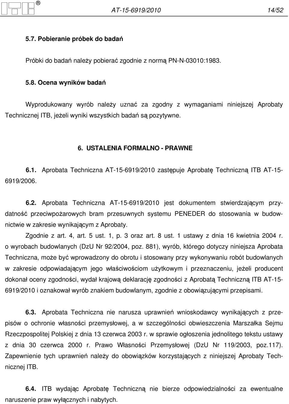 1. Aprobata Techniczna AT-15-6919/20