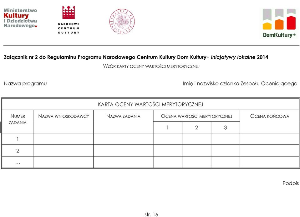 nazwisko członka Zespołu Oceniającego KARTA OCENY WARTOŚCI MERYTORYCZNEJ NUMER ZADANIA