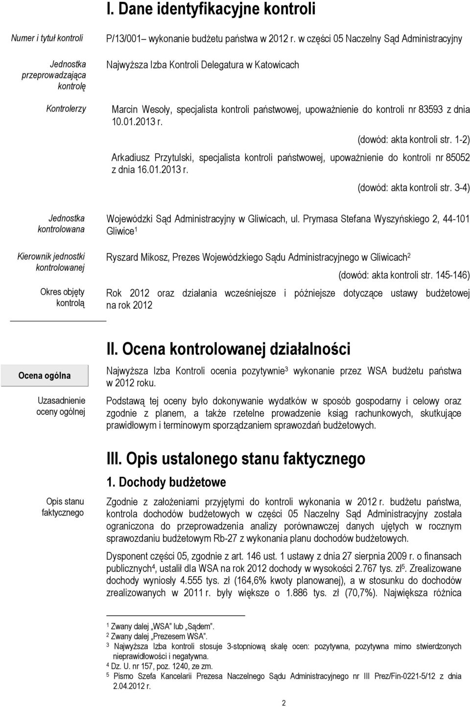 (dowód: akta kontroli str. 1-2) Arkadiusz Przytulski, specjalista kontroli państwowej, upowaŝnienie do kontroli nr 85052 z dnia 16.01.2013 r. (dowód: akta kontroli str.