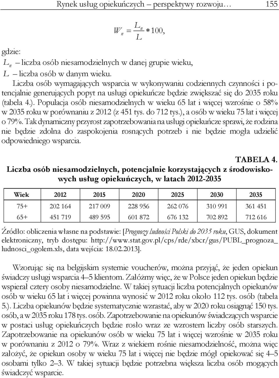 Populacja osób niesamodzielnych w wieku 65 lat i więcej wzrośnie o 58% w 2035 roku w porównaniu z 2012 (z 451 tys. do 712 tys.), a osób w wieku 75 lat i więcej o 79%.