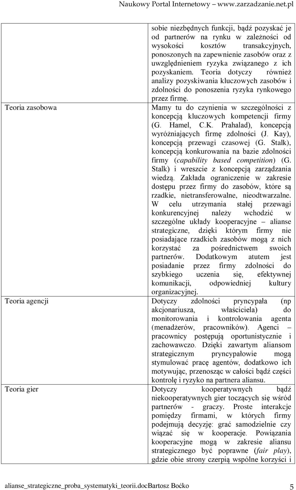 Mamy tu do czynienia w szczególności z koncepcją kluczowych kompetencji firmy (G. Hamel, C.K. Prahalad), koncepcją wyróżniających firmę zdolności (J. Kay), koncepcją przewagi czasowej (G.