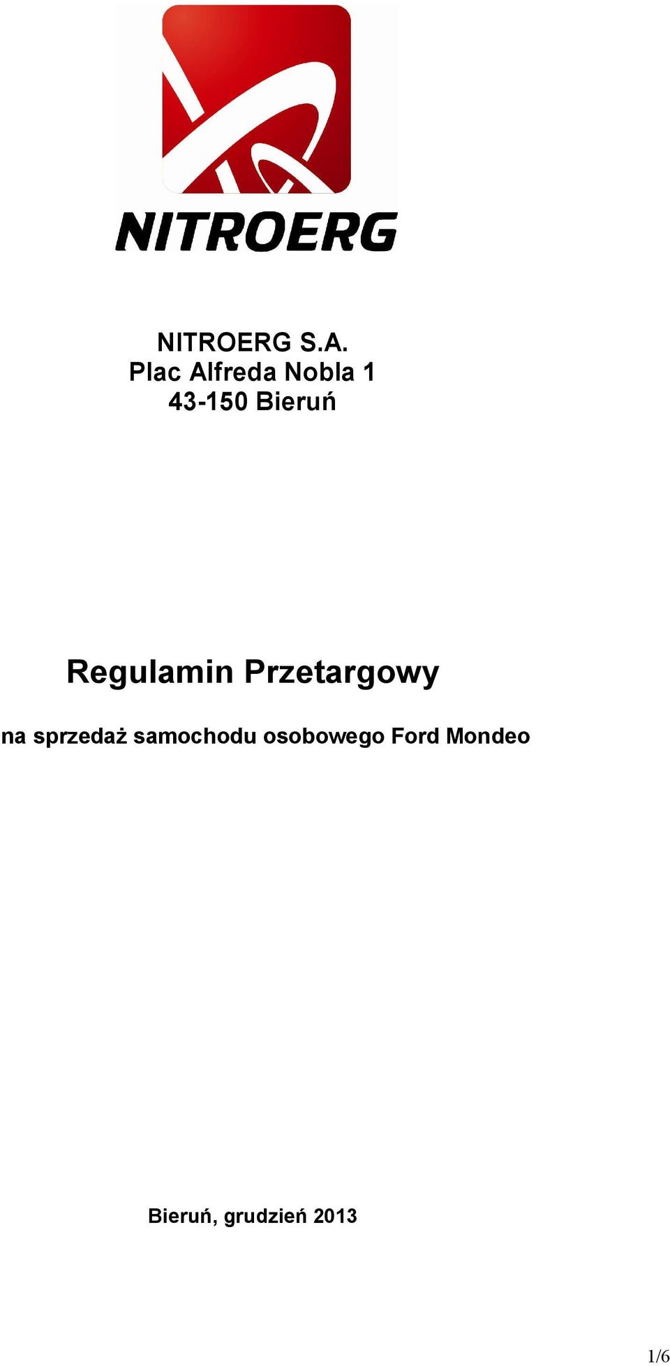 Regulamin Przetargowy na sprzedaż