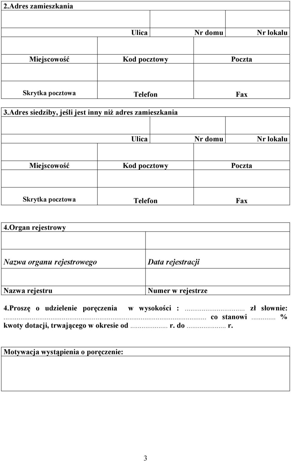 Telefon Fax 4.Organ rejestrowy Nazwa organu rejestrowego Data rejestracji Nazwa rejestru Numer w rejestrze 4.
