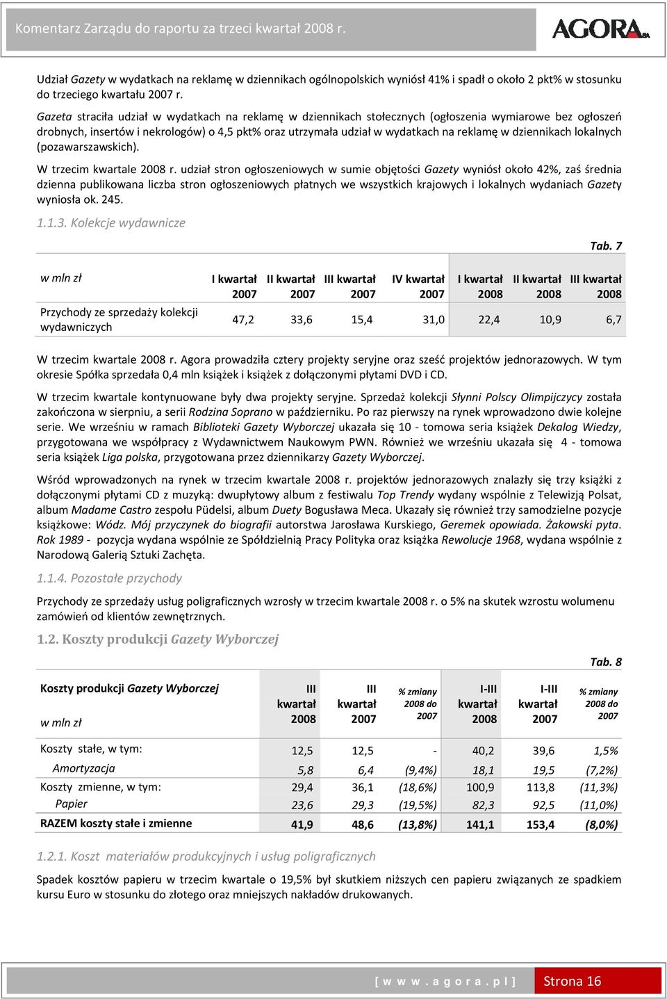 dziennikach lokalnych (pozawarszawskich). W trzecim kwartale r.