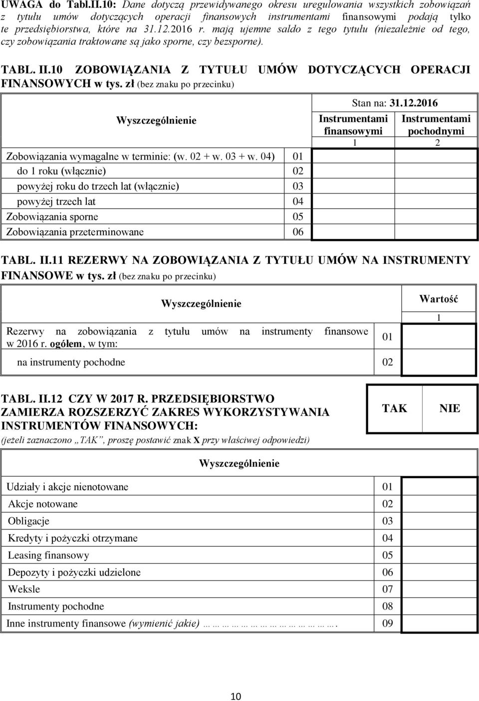 2016 r. mają ujemne saldo z tego tytułu (niezależnie od tego, czy zobowiązania traktowane są jako sporne, czy bezsporne). TABL. II.10 ZOBOWIĄZANIA Z TYTUŁU UMÓW DOTYCZĄCYCH OPERACJI FINANSOWYCH w tys.