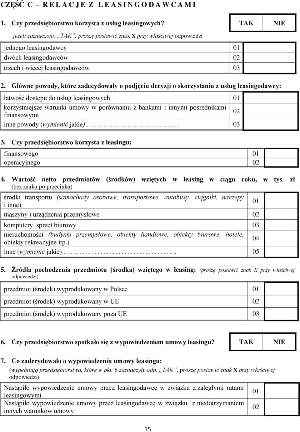 Główne powody, które zadecydowały o podjęciu decyzji o skorzystaniu z usług leasingodawcy: łatwość dostępu do usług leasingowych 01 korzystniejsze warunki umowy w porównaniu z bankami i innymi