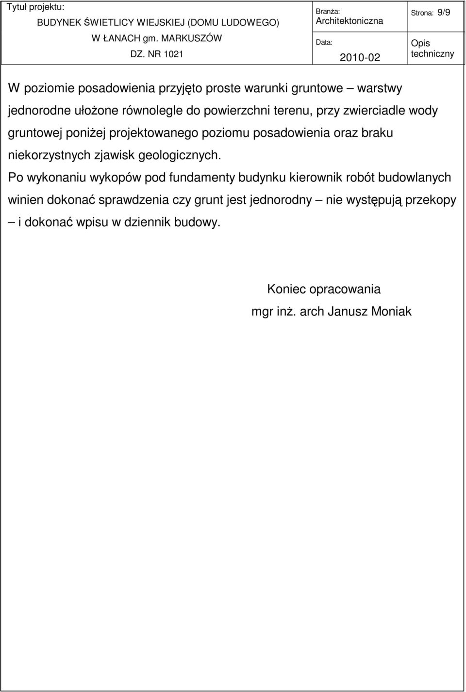 niekorzystnych zjawisk geologicznych.
