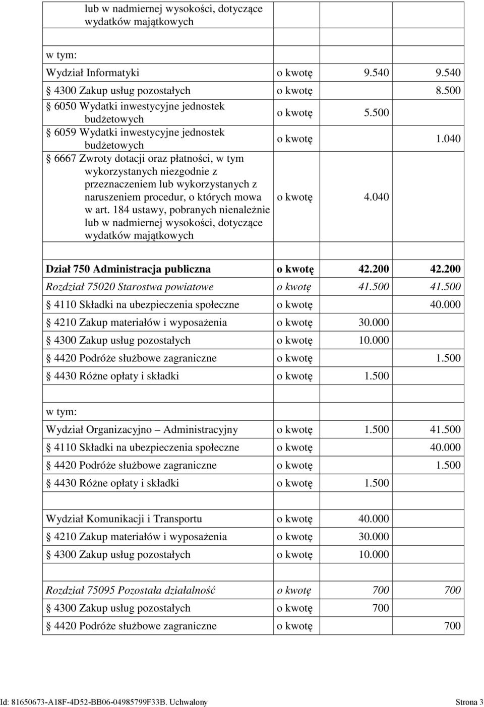 040 6667 Zwroty dotacji oraz płatności, w tym wykorzystanych niezgodnie z przeznaczeniem lub wykorzystanych z naruszeniem procedur, o których mowa w art.