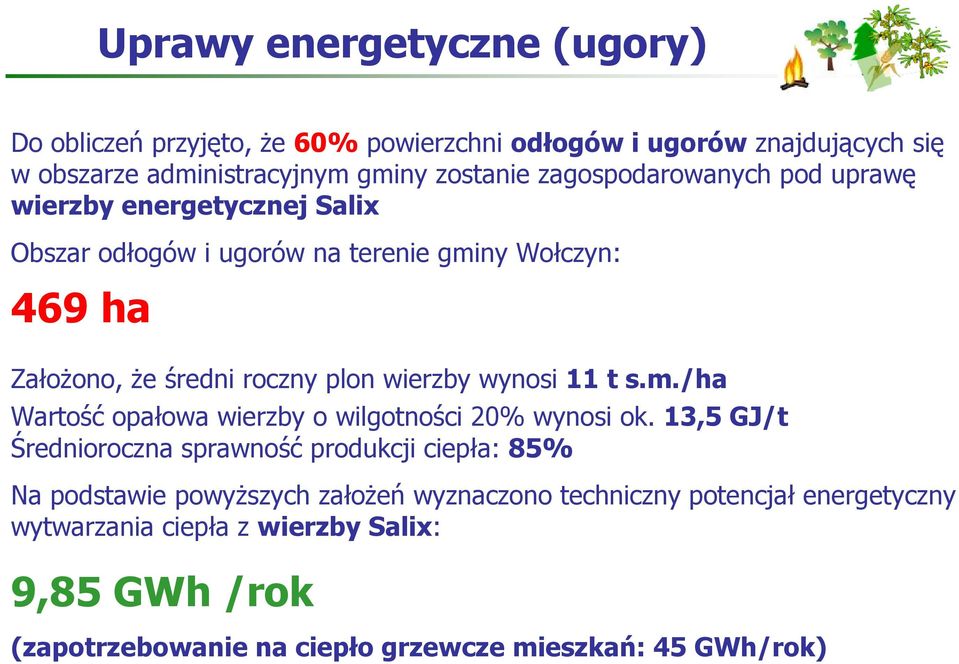 wynosi 11 t s.m./ha Wartość opałowa wierzby o wilgotności 20% wynosi ok.