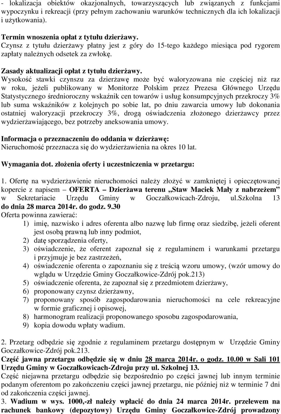 Zasady aktualizacji opłat z tytułu dzierżawy.