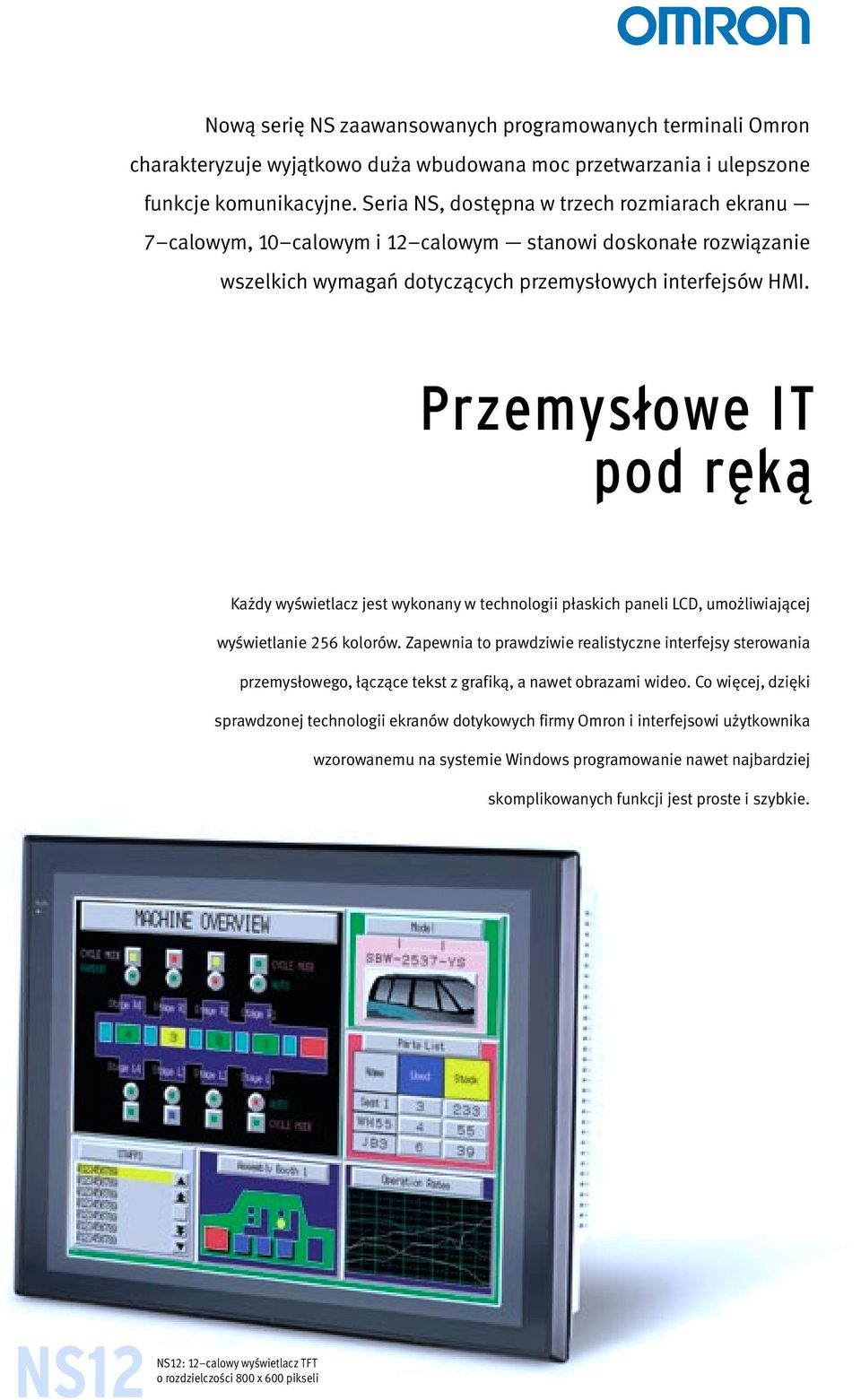 Przemyslowe IT pod ręką Każdy wyświetlacz jest wykonany w technologii płaskich paneli LCD, umożliwiającej wyświetlanie 256 kolorów.