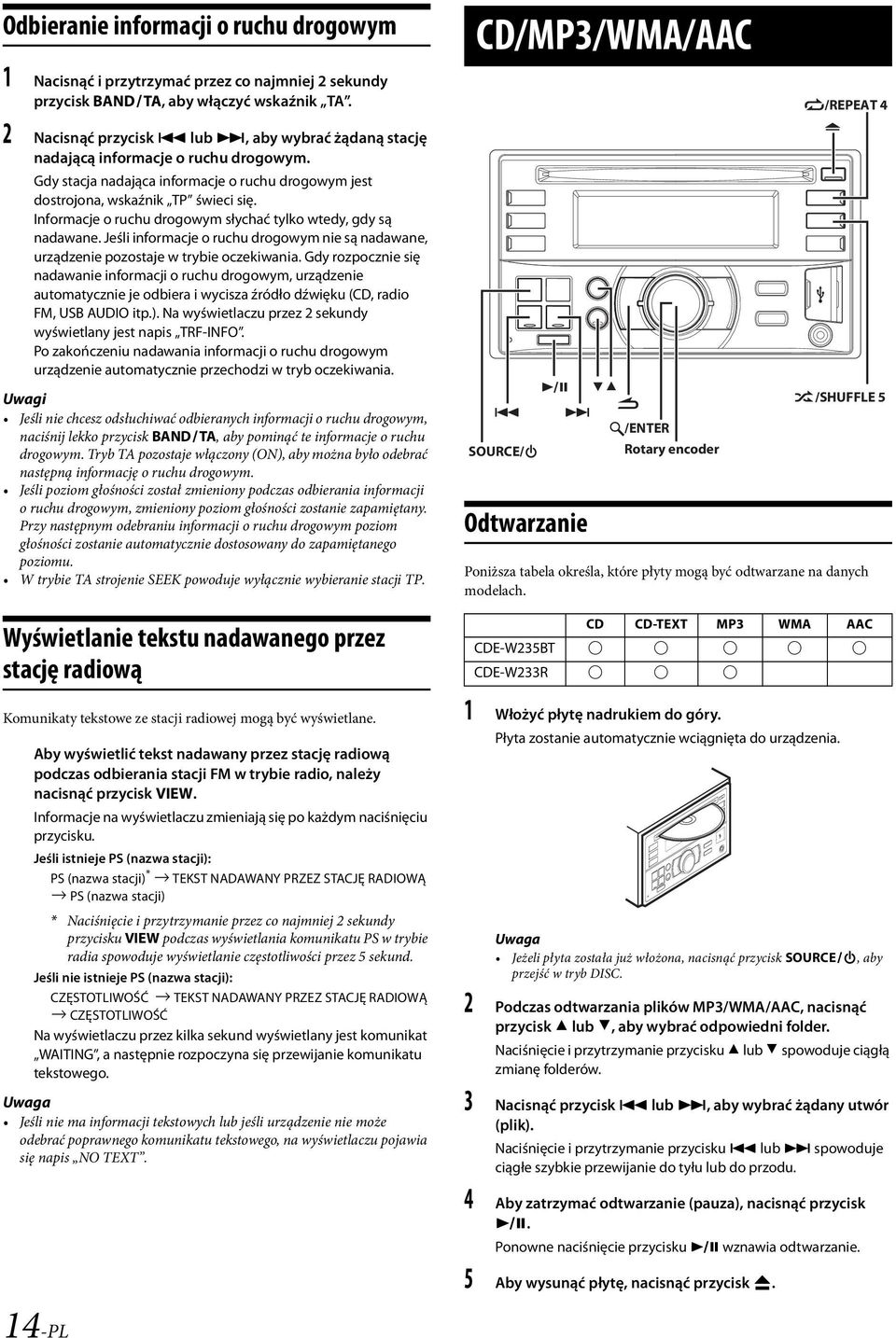 Informacje o ruchu drogowym słychać tylko wtedy, gdy są nadawane. Jeśli informacje o ruchu drogowym nie są nadawane, urządzenie pozostaje w trybie oczekiwania.