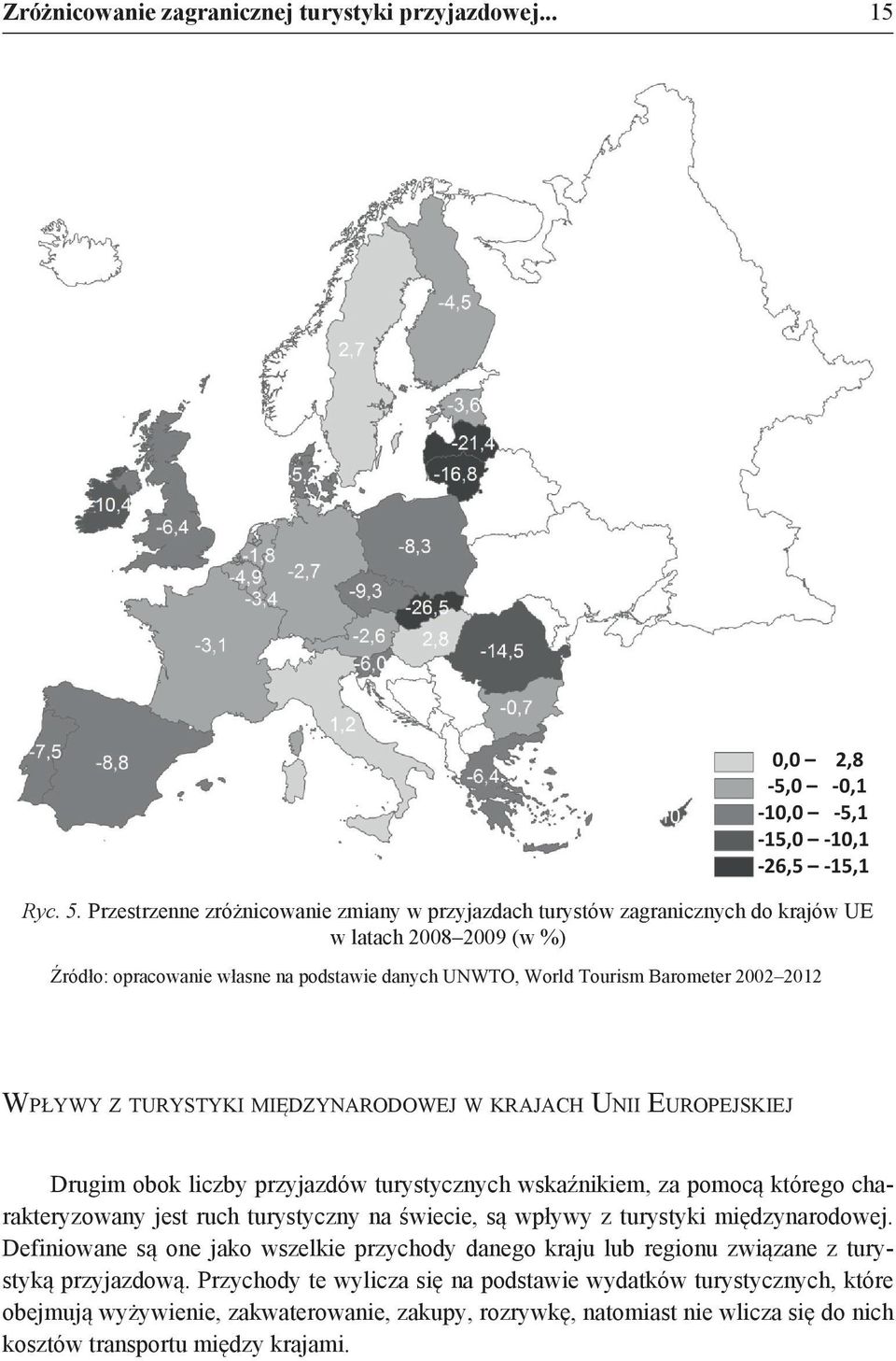 Wpływy z turystyki międzynarodowej w krajach Unii Europejskiej Drugim obok liczby przyjazdów turystycznych wskaźnikiem, za pomocą którego charakteryzowany jest ruch turystyczny na świecie, są wpływy