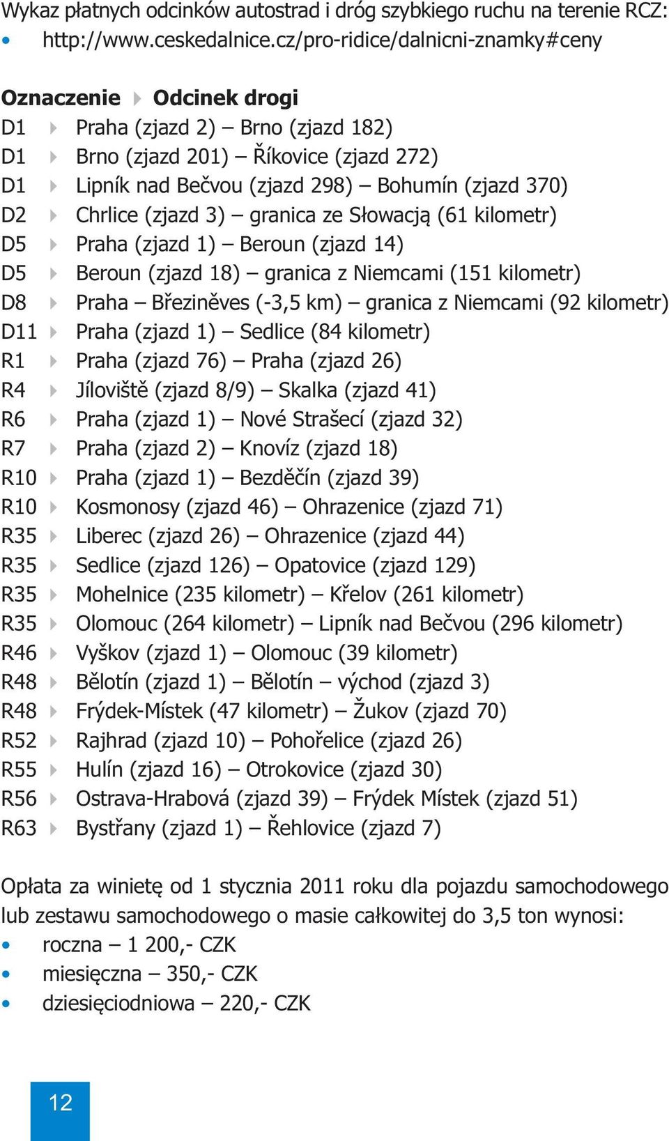 Chrlice (zjazd 3) granica ze Słowacją (61 kilometr) D5 Praha (zjazd 1) Beroun (zjazd 14) D5 Beroun (zjazd 18) granica z Niemcami (151 kilometr) D8 Praha Březiněves (-3,5 km) granica z Niemcami (92