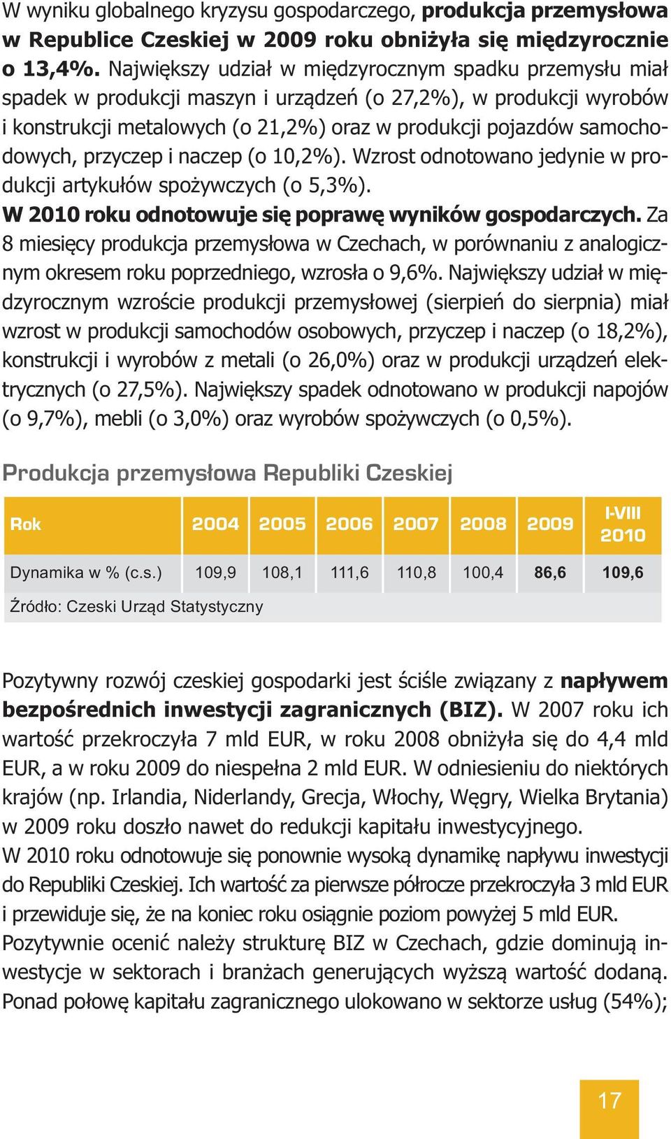 przyczep i naczep (o 10,2%). Wzrost odnotowano jedynie w produkcji artykułów spożywczych (o 5,3%). W 2010 roku odnotowuje się poprawę wyników gospodarczych.