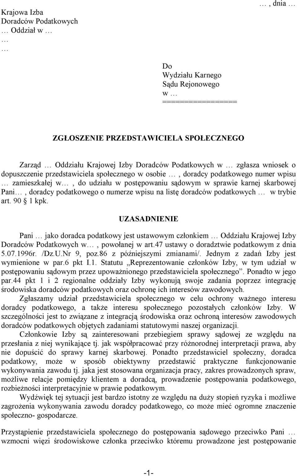 podatkowego o numerze wpisu na listę doradców podatkowych w trybie art. 90 1 kpk.