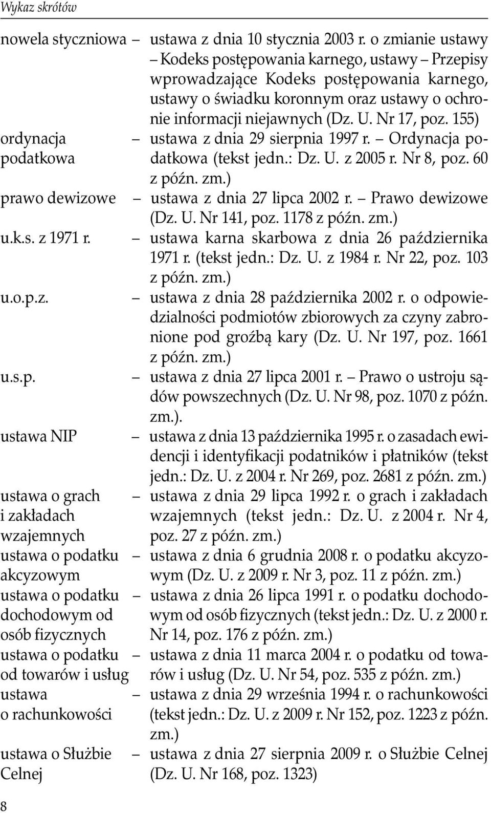 155) ordynacja ustawa z dnia 29 sierpnia 1997 r. Ordynacja popodatkowa datkowa (tekst jedn.: Dz. U. z 2005 r. Nr 8, poz. 60 z późn. zm.) prawo dewizowe ustawa z dnia 27 lipca 2002 r.