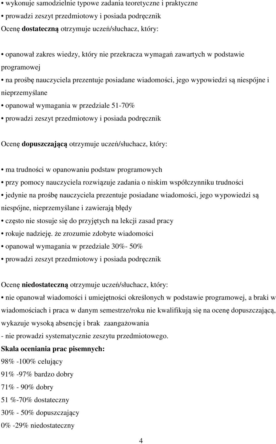 trudności w opanowaniu podstaw programowych przy pomocy nauczyciela rozwiązuje zadania o niskim współczynniku trudności jedynie na prośbę nauczyciela prezentuje posiadane wiadomości, jego wypowiedzi