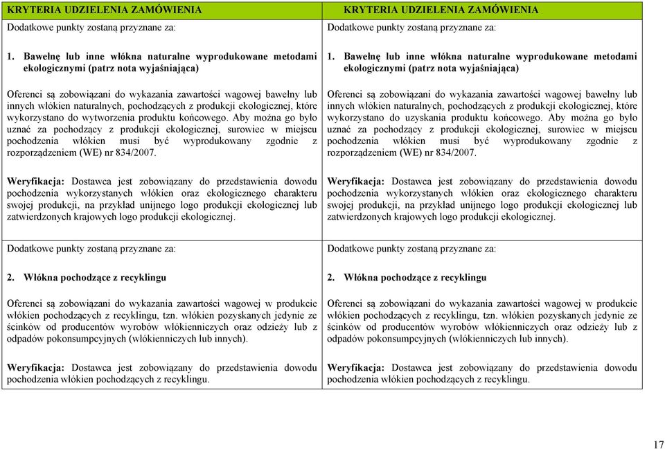 pochodzących z produkcji ekologicznej, które wykorzystano do wytworzenia produktu końcowego.