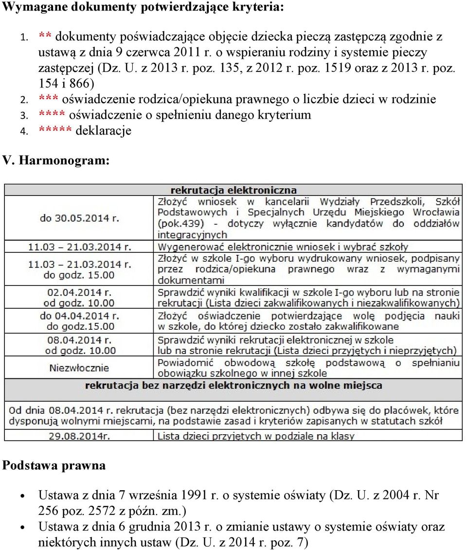 *** oświadczenie rodzica/opiekuna prawnego o liczbie dzieci w rodzinie 3. **** oświadczenie o spełnieniu danego kryterium 4. ***** deklaracje V.