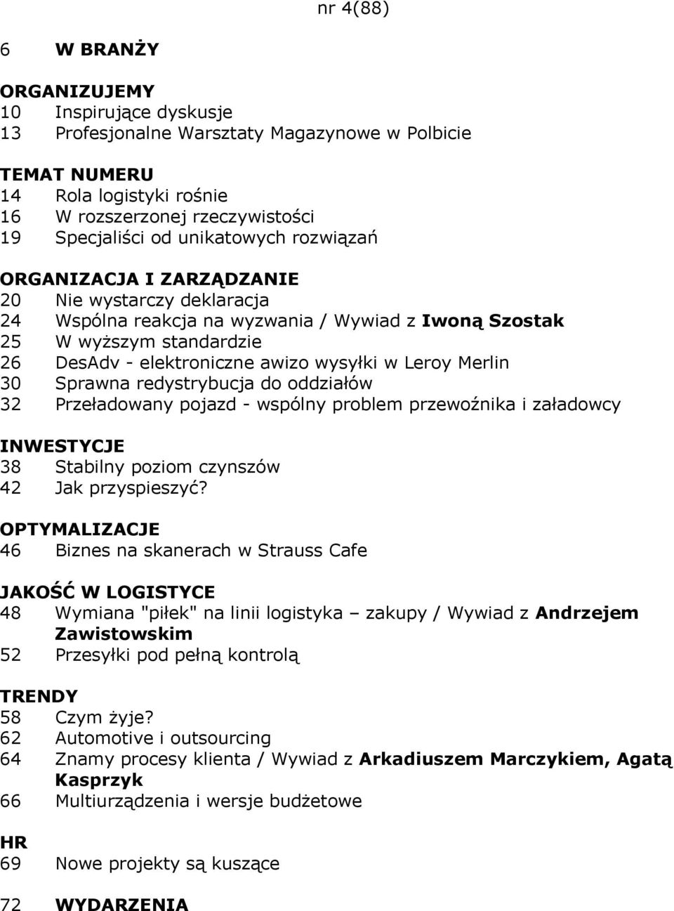 redystrybucja do oddziałów 32 Przeładowany pojazd - wspólny problem przewoźnika i załadowcy 38 Stabilny poziom czynszów 42 Jak przyspieszyć?