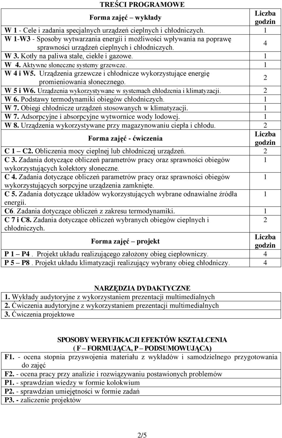 Podstay termodynamiki obiegó. 1 W 7. Obiegi chłodnicze urządzeń 1 W 7. Adsorpcyjne i absorpcyjne ytornice ody lodoej. 1 W 8. Urządzenia ykorzystyane przy magazynoaniu ciepła i chłodu.
