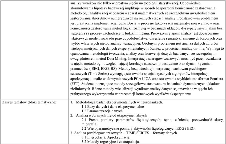 zastosowania algorytmów numerycznych na różnych etapach analizy.