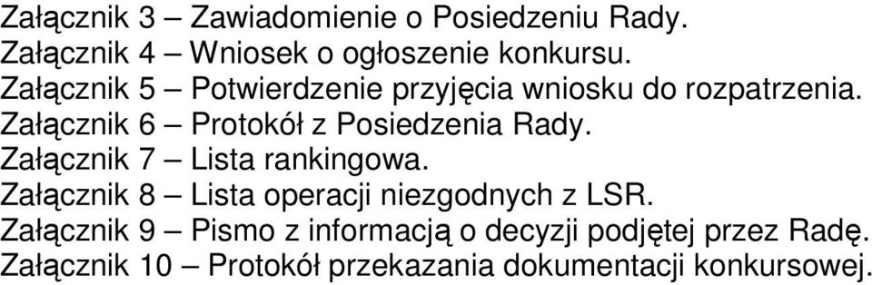 Załącznik 6 Protokół z Posiedzenia Rady. Załącznik 7 Lista rankingowa.