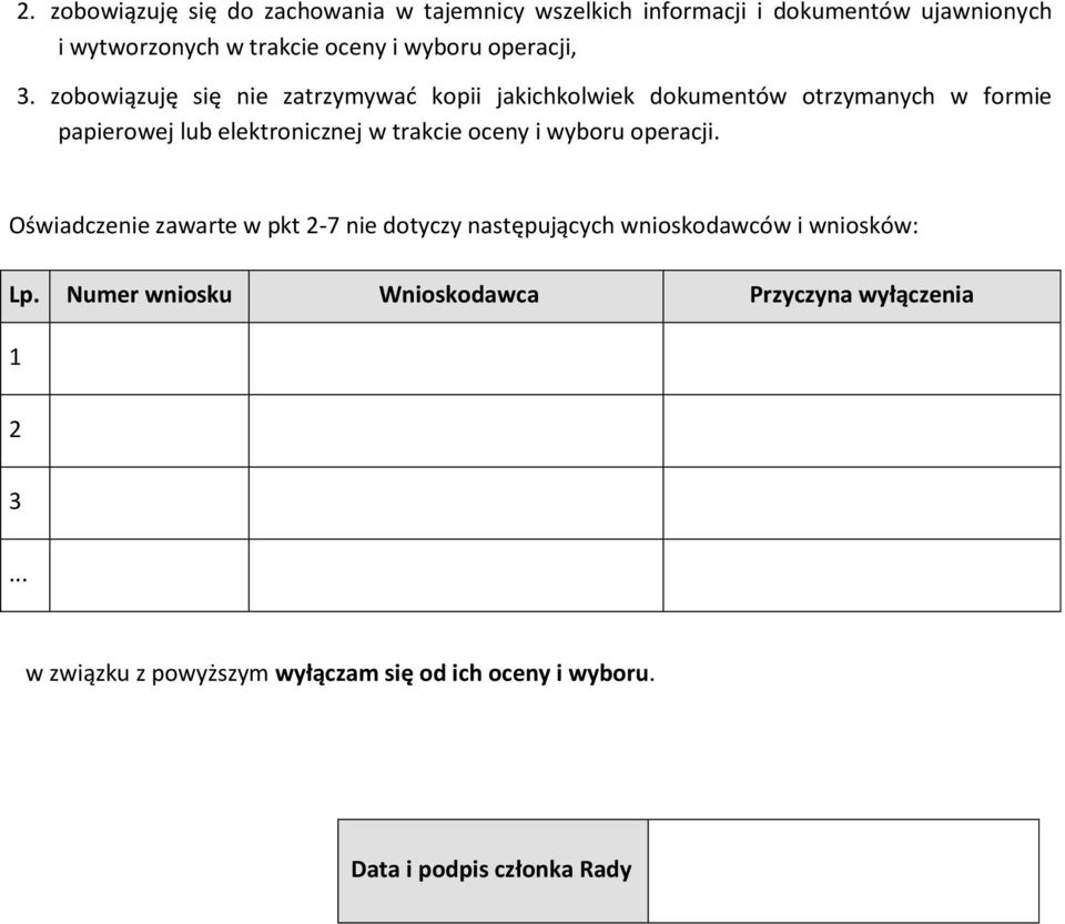 zobowiązuję się nie zatrzymywać kopii jakichkolwiek dokumentów otrzymanych w formie papierowej lub elektronicznej w trakcie oceny