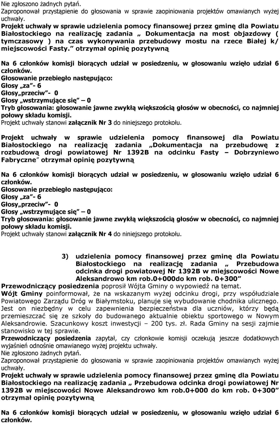 na rzece Białej k/ miejscowości Fasty. otrzymał opinię pozytywną Projekt uchwały stanowi załącznik Nr 3 do niniejszego protokołu.