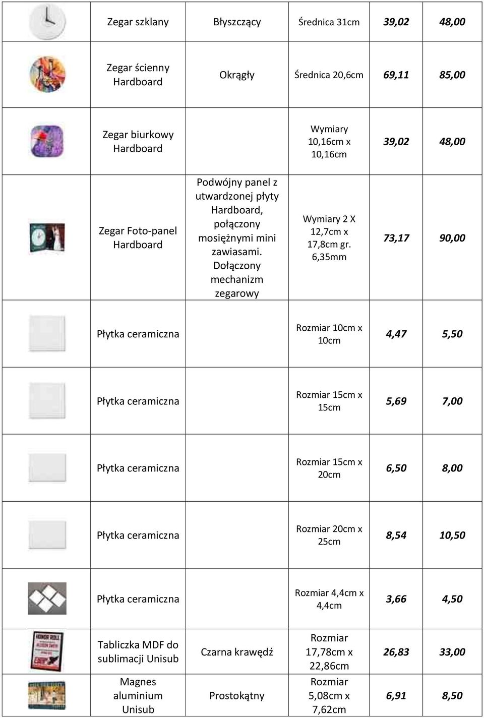 73,17 90,00 Rozmiar 10cm x 10cm 4,47 5,50 Rozmiar 15cm x 15cm 5,69 7,00 Rozmiar 15cm x 20cm 6,50 8,00 Rozmiar 20cm x 25cm 8,54 10,50 Rozmiar