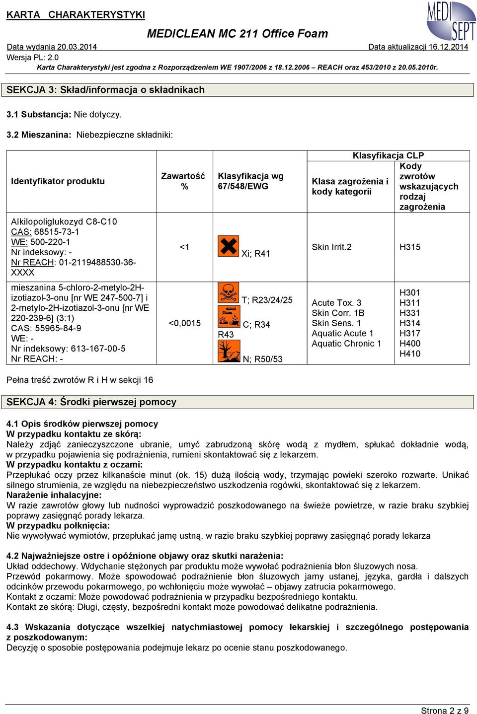 1 Substancja: Nie dotyczy. 3.