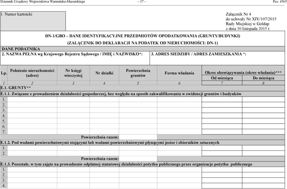 NAZWISKO*: 3. ADRES SIEDZIBY / ADRES ZAMIESZKANIA *: Lp.