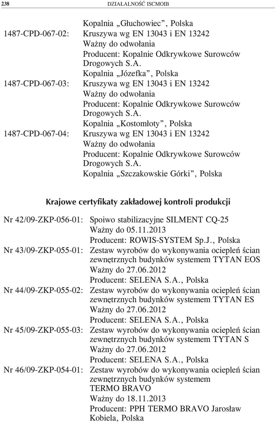 11.2013 Producent: ROWIS-SYSTEM Sp.J., Polska Nr 43/09-ZKP-055-01: Zestaw wyrobów do wykonywania ociepleń ścian zewnętrznych budynków systemem TYTAN