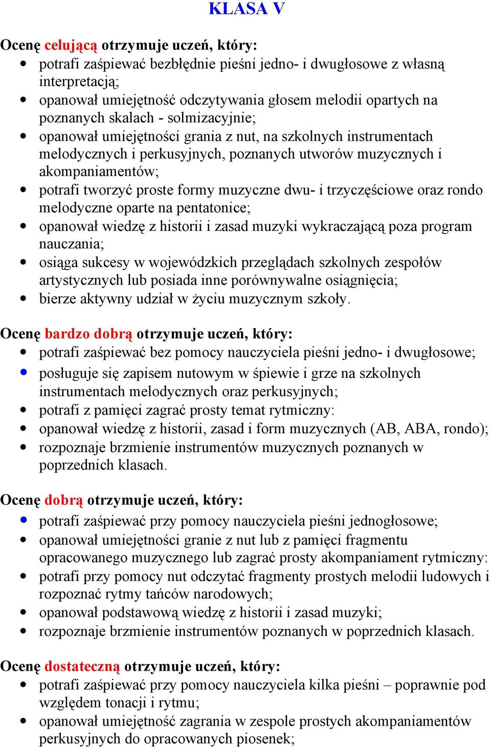 muzyczne dwu- i trzyczęściowe oraz rondo melodyczne oparte na pentatonice; opanował wiedzę z historii i zasad muzyki wykraczającą poza program nauczania; osiąga sukcesy w wojewódzkich przeglądach