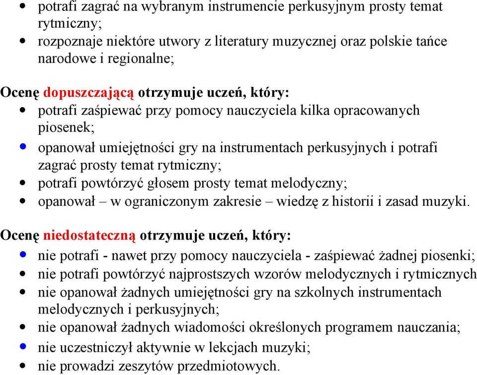 prosty temat melodyczny; opanował w ograniczonym zakresie wiedzę z historii i zasad muzyki.