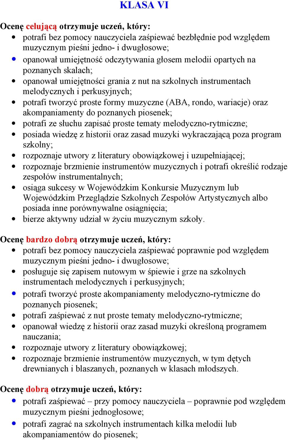 akompaniamenty do poznanych potrafi ze słuchu zapisać proste tematy melodyczno-rytmiczne; posiada wiedzę z historii oraz zasad muzyki wykraczającą poza program szkolny; rozpoznaje utwory z literatury