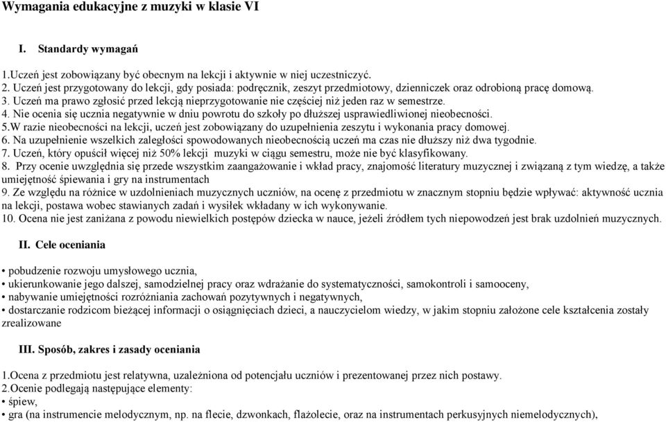 Uczeń ma prawo zgłosić przed lekcją nieprzygotowanie nie częściej niż jeden raz w semestrze. 4. Nie ocenia się ucznia negatywnie w dniu powrotu do szkoły po dłuższej usprawiedliwionej nieobecności. 5.