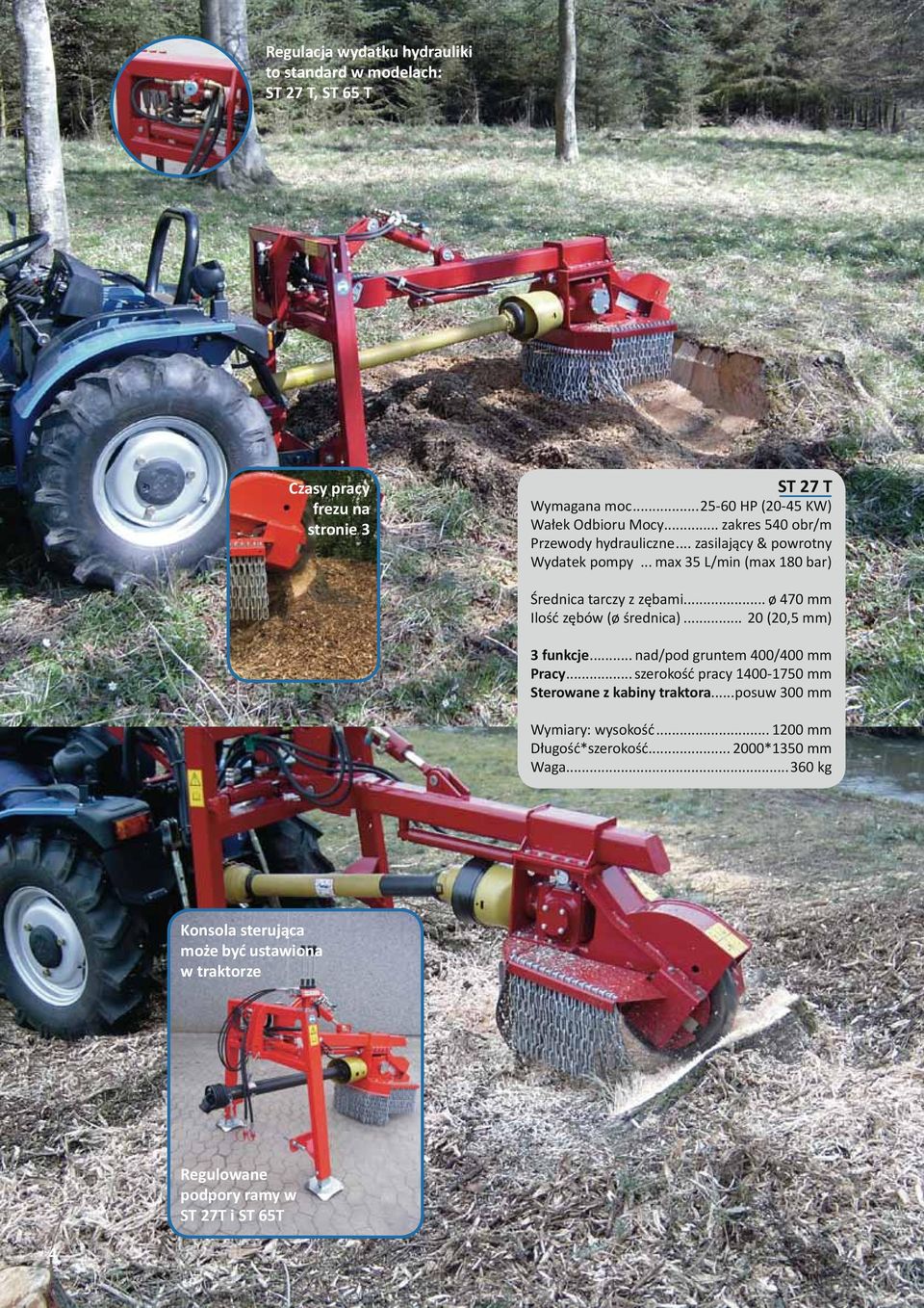.. ø 470 mm Ilość zębów (ø średnica)... 20 (20,5 mm) 3 funkcje... nad/pod gruntem 400/400 mm Pracy... szerokość pracy 1400-1750 mm Sterowane z kabiny traktora.