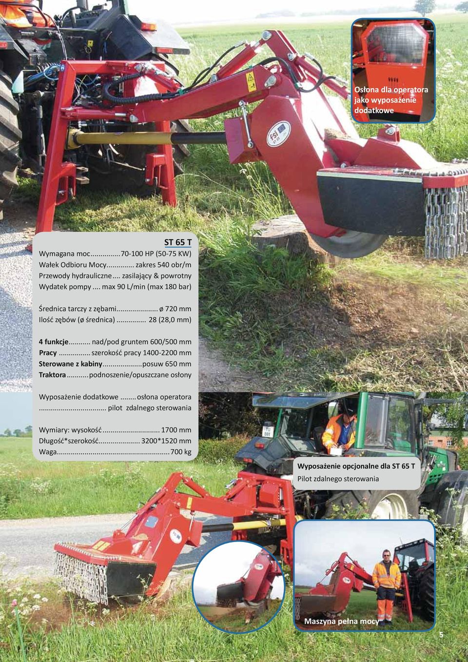 .. nad/pod gruntem 600/500 mm Pracy... szerokość pracy 1400-2200 mm Sterowane z kabiny...posuw 650 mm Traktora...podnoszenie/opuszczane osłony Wyposażenie dodatkowe.