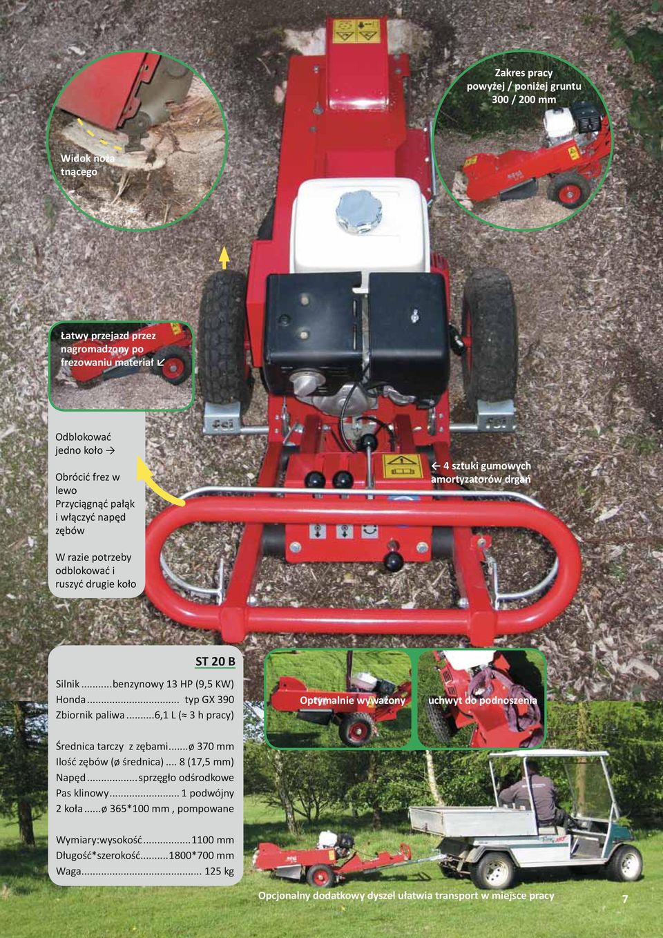 .. typ GX 390 Zbiornik paliwa...6,1 L ( 3 h pracy) Optymalnie wyważony uchwyt do podnoszenia Średnica tarczy z zębami...ø 370 mm Ilość zębów (ø średnica)... 8 (17,5 mm) Napęd.