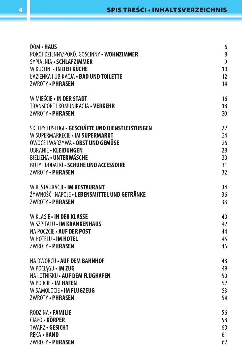 UBRANIE KLEIDUNGEN 28 BIELIZNA UNTERWÄSCHE 30 BUTY I DODATKI SCHUHE UND ACCESSOIRE 31 ZWROTY PHRASEN 32 W RESTAURACJI IM RESTAURANT 34 ŻYWNOŚĆ I NAPOJE LEBENSMITTEL UND GETRÄNKE 36 ZWROTY PHRASEN 38