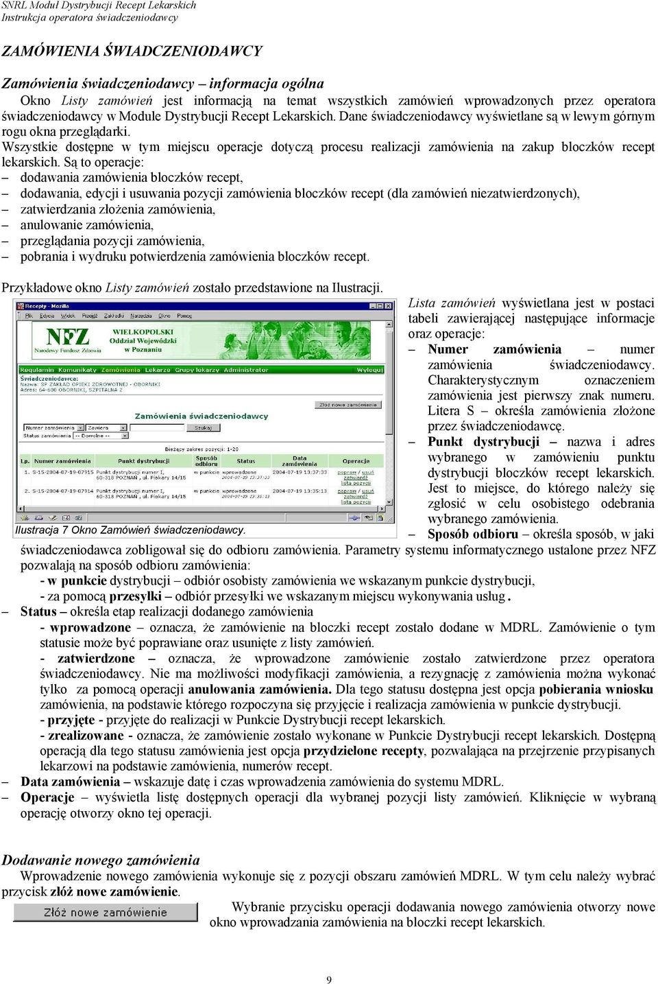Wszystkie dostępne w tym miejscu operacje dotyczą procesu realizacji zamówienia na zakup bloczków recept lekarskich.
