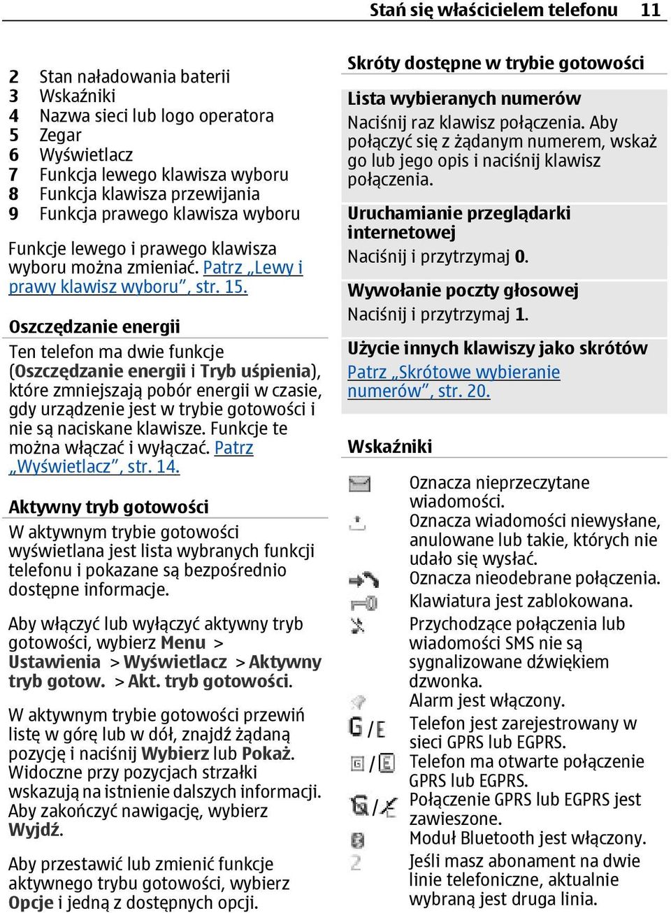 Oszczędzanie energii Ten telefon ma dwie funkcje (Oszczędzanie energii i Tryb uśpienia), które zmniejszają pobór energii w czasie, gdy urządzenie jest w trybie gotowości i nie są naciskane klawisze.