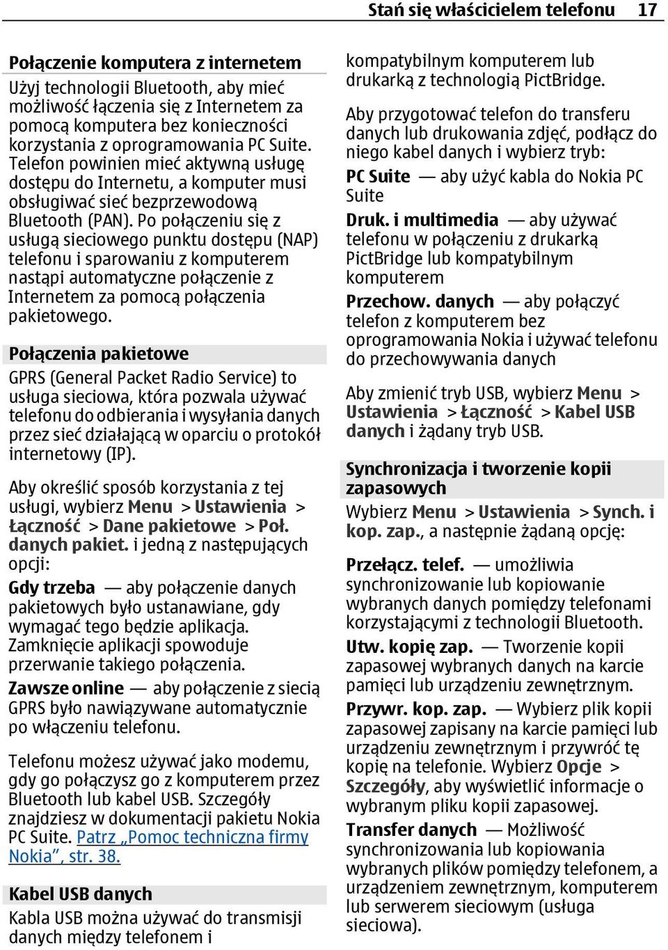 Po połączeniu się z usługą sieciowego punktu dostępu (NAP) telefonu i sparowaniu z komputerem nastąpi automatyczne połączenie z Internetem za pomocą połączenia pakietowego.