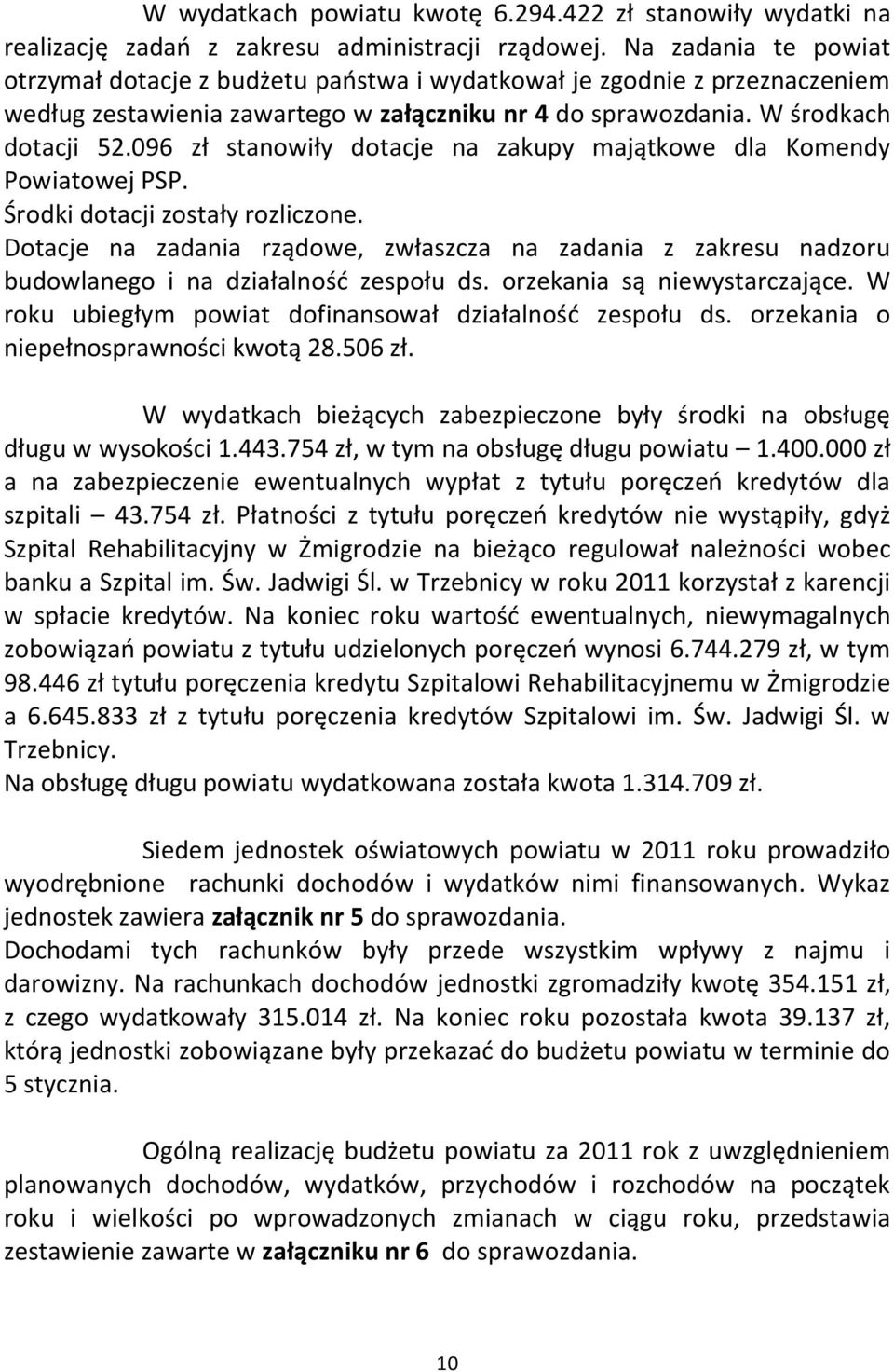 096 zł stanowiły dotacje na zakupy majątkowe dla Komendy Powiatowej PSP. Środki dotacji zostały rozliczone.