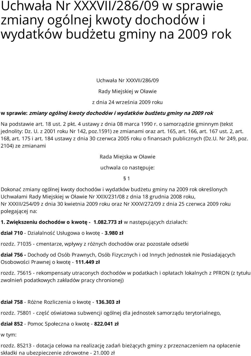 1591) ze zmianami oraz art. 165, art. 166, art. 167 ust. 2, art. 168, art. 175 i art. 184 ustawy z dnia 30 czerwca 2005 roku o finansach publicznych (Dz.U. Nr 249, poz.